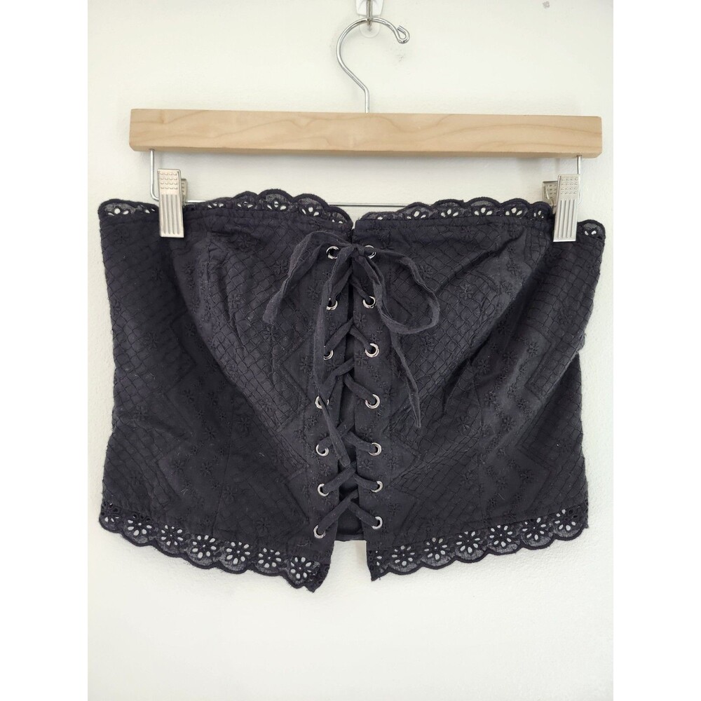 100% Cotton Black Eyelet  Whimsigoth Corsette Tub Crop Top By Forever 21 Size L
